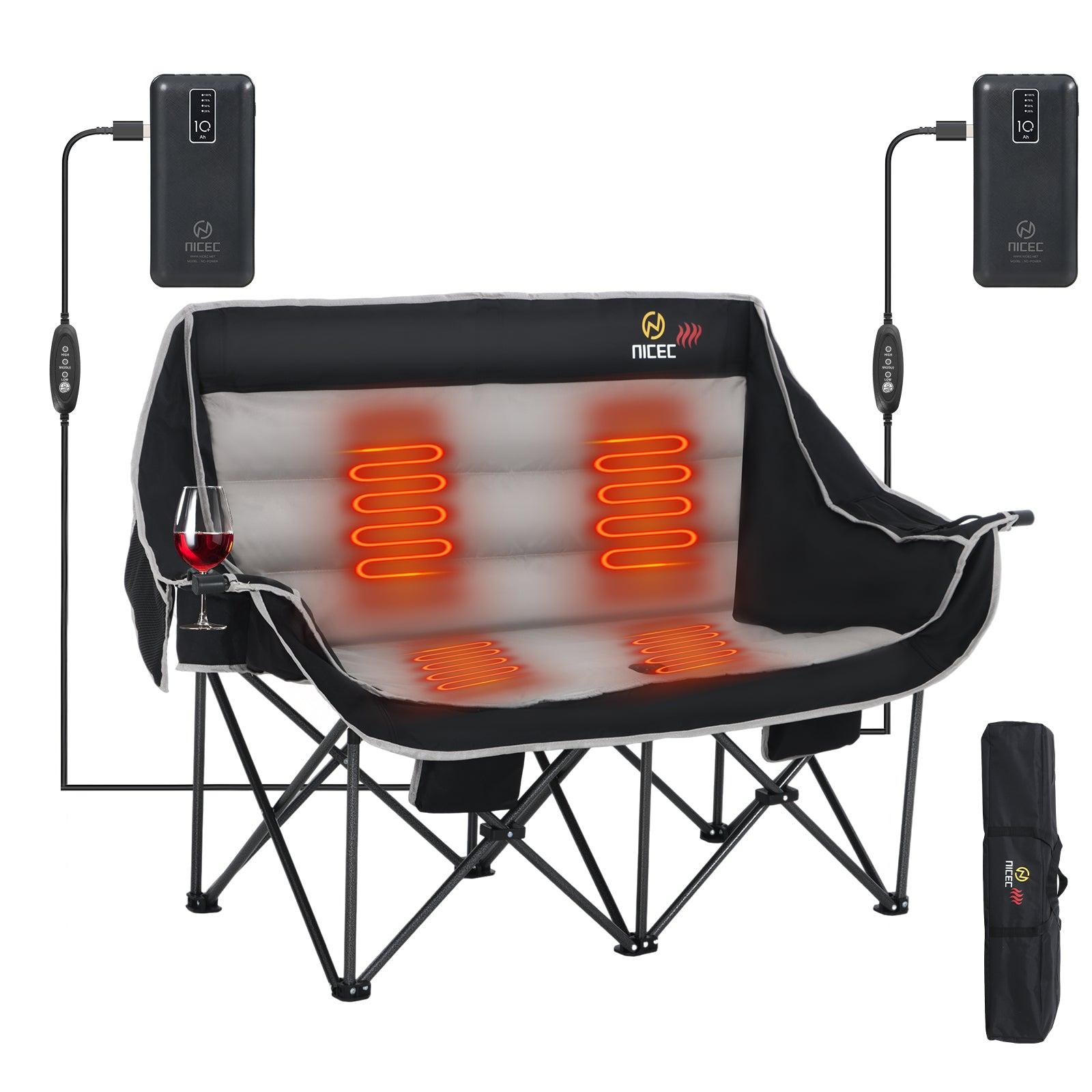 Nice C Heated Double Camping Couch, Padded Loveseat with 2 Rechargeable Power Banks image