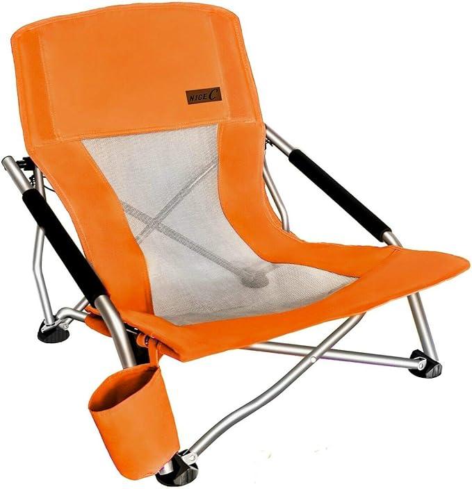 Nice C Folding Low Beach Chair for Adults - Sling Seat with Cup Holder - Orange / 1 Pack image
