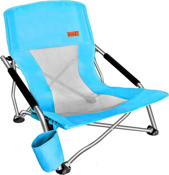 Nice C Folding Low Beach Chair for Adults - Sling Seat with Cup Holder - Blue / 1 Pack image