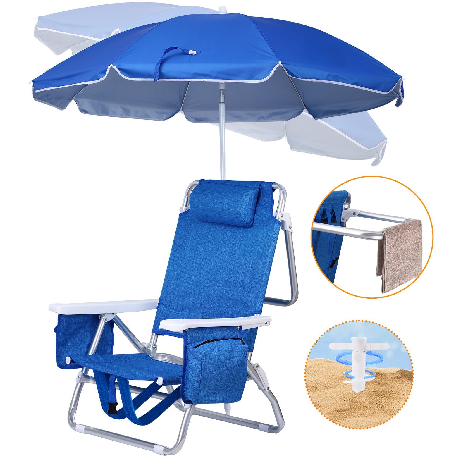 Nice C Beach Chair with Umbrella & Cooler, 5-Position Reclining Backpack Chair for Adults - 1 Pack image