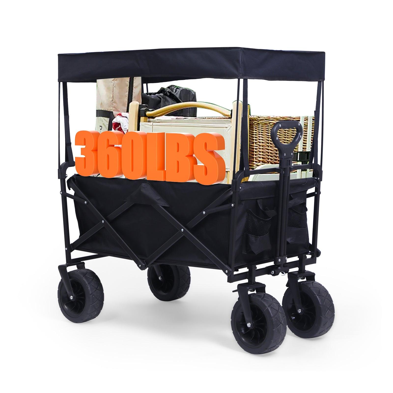 Nice C Heavy Duty Wagon, Collapsible Wagon with Canopy, Black, Steel, 4 Wheels, 33 x 22.4 x 7.6 inches image