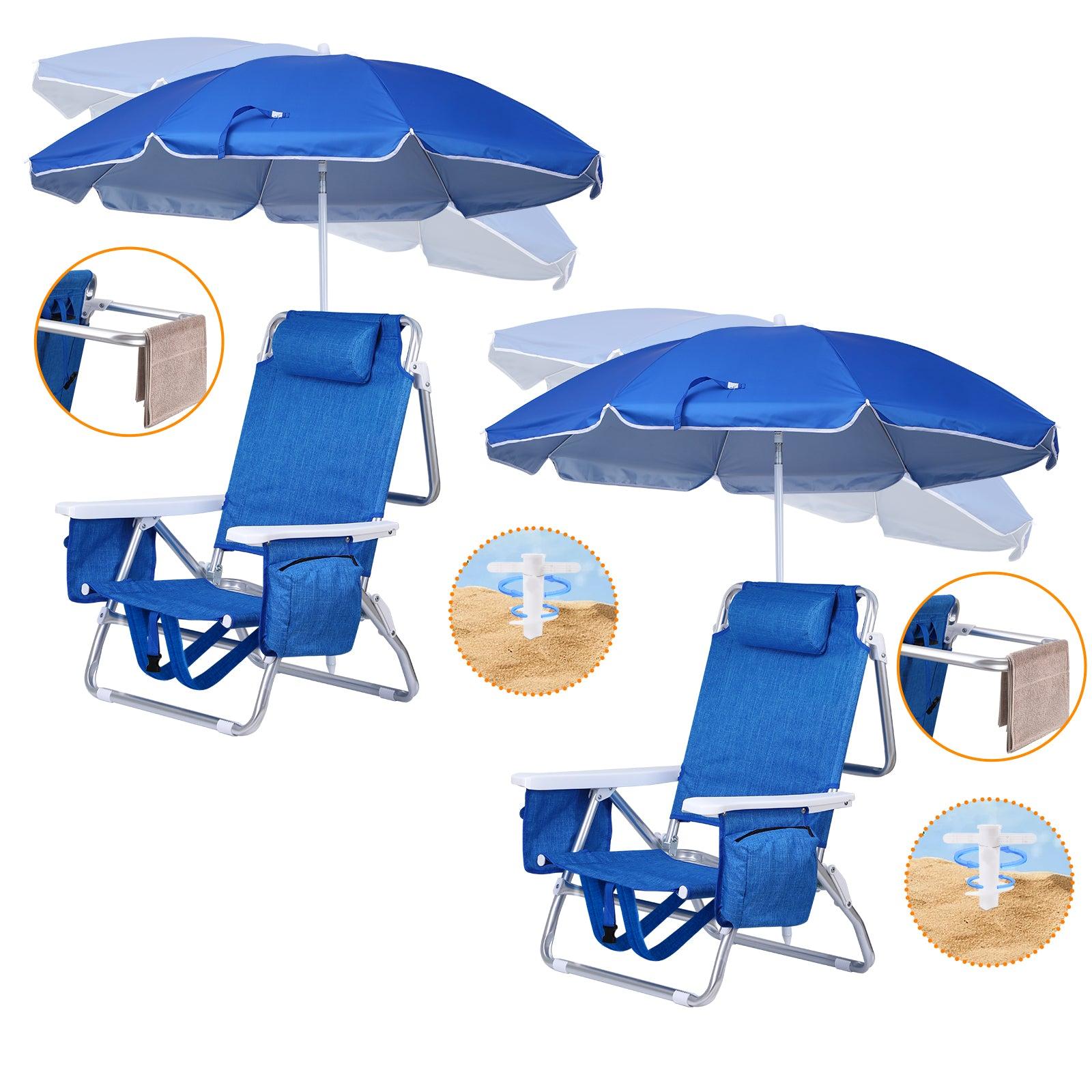 Nice C Beach Chair with Umbrella & Cooler, 5-Position Reclining Backpack Chair for Adults - 2 Pack image