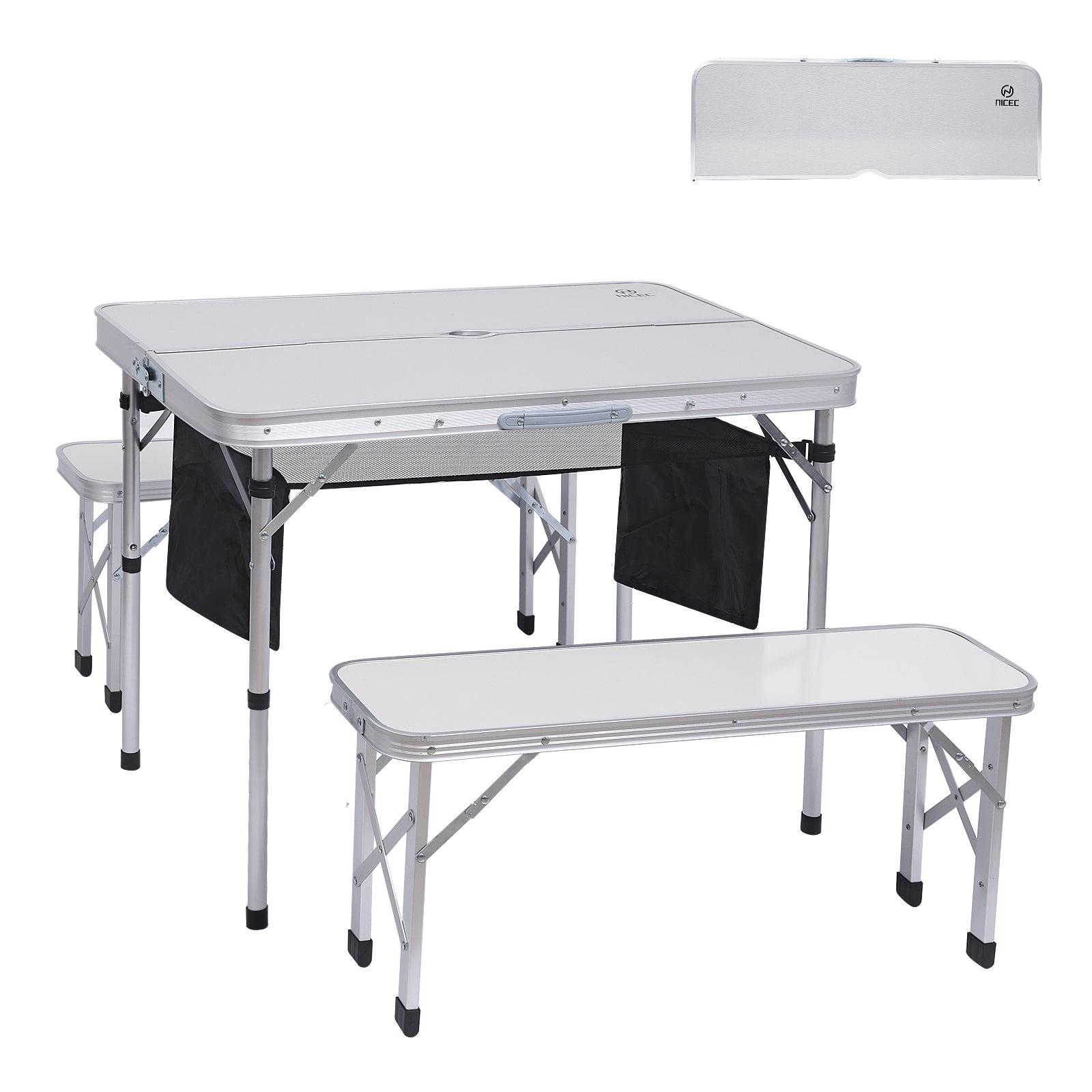 Nice C Folding Picnic Table, Portable Picnic Table, Folding Table with Bench, Outdoor Table and Chairs, Hole for Umbrella, Mesh net Storage, Backyard, Party, Outdoor, Lawn image