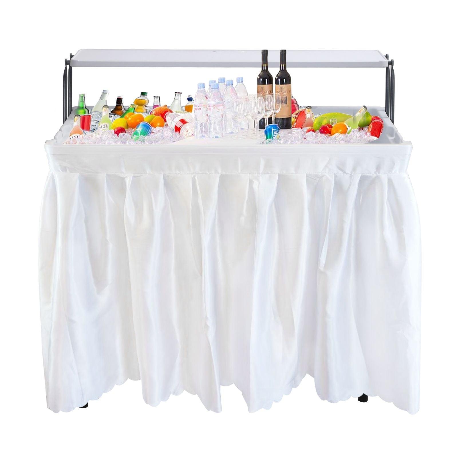 Nice C 4 ft Folding Ice Cooler Table - Party, Grazing & Outdoor Table with Drain, Storage Shelf, and Matching Skirt - White image