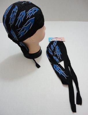BN159B Skull Cap-Black with Blue Flames image