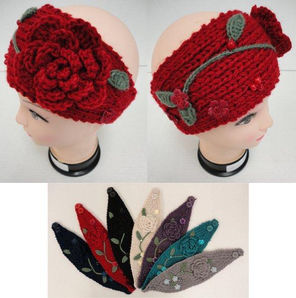 WN260CL Hand Knitted Ear Band--Flower & Leaves image