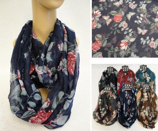 SC1153CL Extra-Wide Light Weight Infinity Scarf [Butterfly & Roses] image