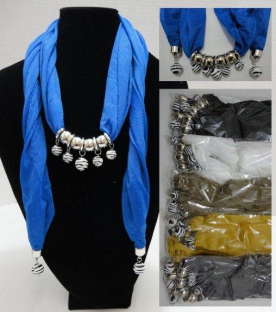 Scarf Necklace-Zebra Print Beads [Sheer Scarf]-70" image