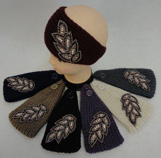 WN657CL Hand Knitted Ear Band [Jeweled Leaf] image