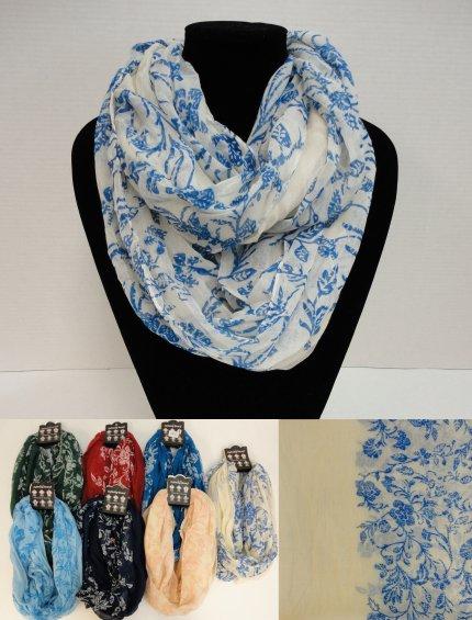 Extra-Wide Light Weight Infinity Scarf [Two Tone Floral] image