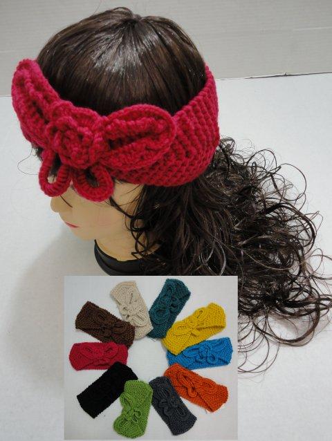 WN628CL Hand Knitted Ear Band [Solid Color LOOP w Bow] image