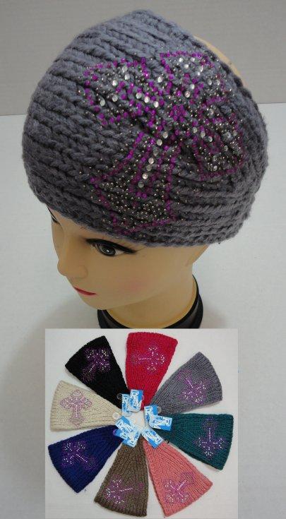 Wide Hand Knitted Ear Band [Rhinestone Cross] image
