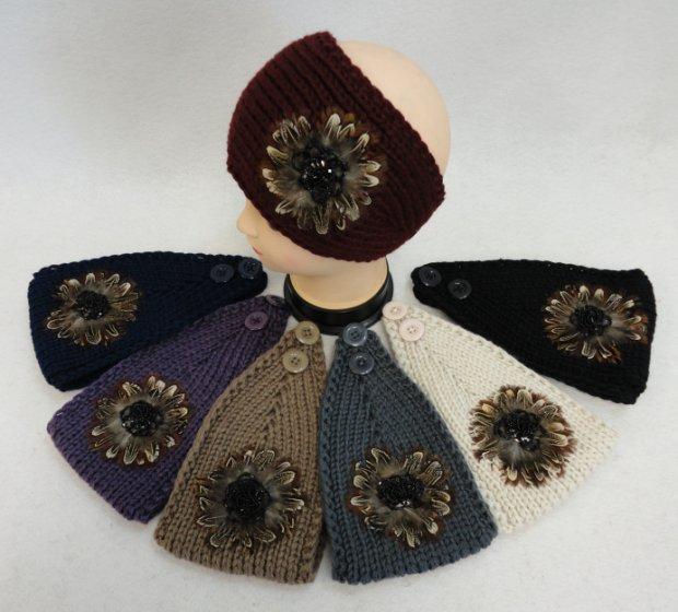 Wide Hand Knitted Ear Band [Feathers & Beads] image