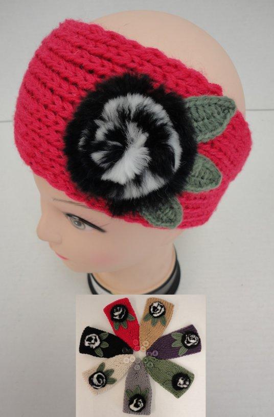 WN263CL Hand Knitted Ear Band--Fur Flower image