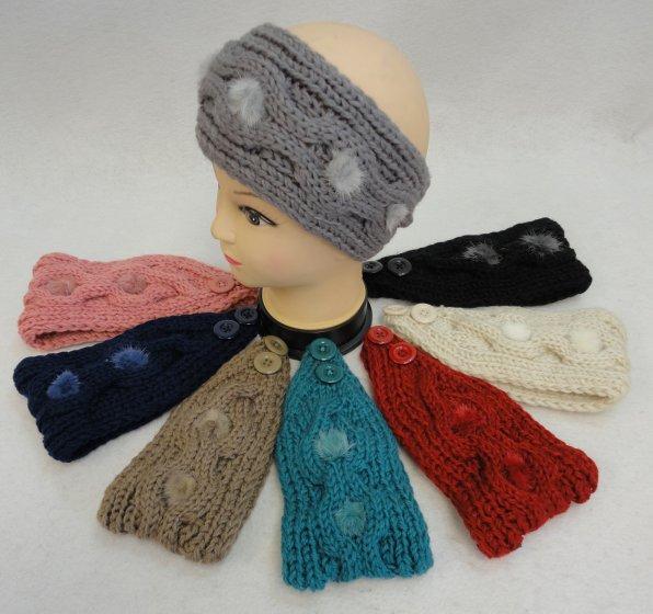 Hand Knitted Ear Band [Cable Knit with Fur PomPom] image