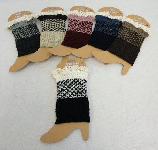 WN854CL Knitted Boot Cuffs-Antique Lace [Solid Bottom/Two-Tone Top] image
