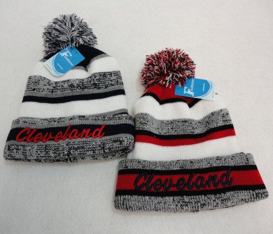 Knitted Hat with PomPom [Embroidered CLEVELAND-N/R] Stripes image