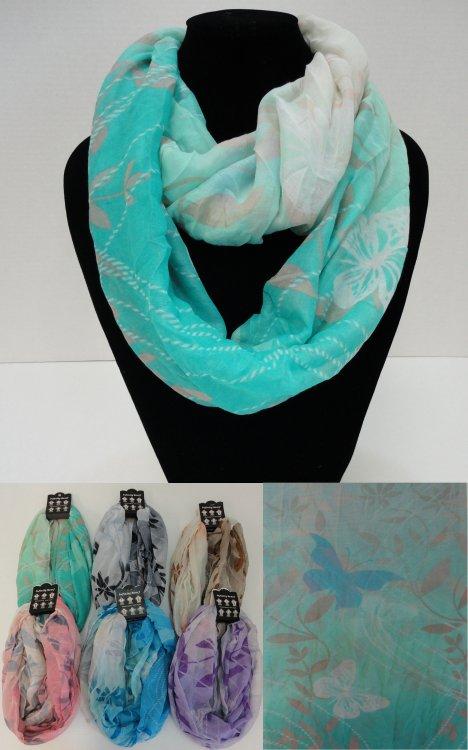 Extra-Wide Light Weight Infinity Scarf [Butterflies & Leaves] image