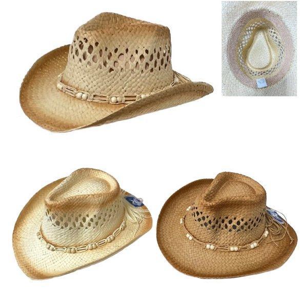 HT1506 Paper Straw Cowboy Hat [Open Weave/Beaded Hat Band] image
