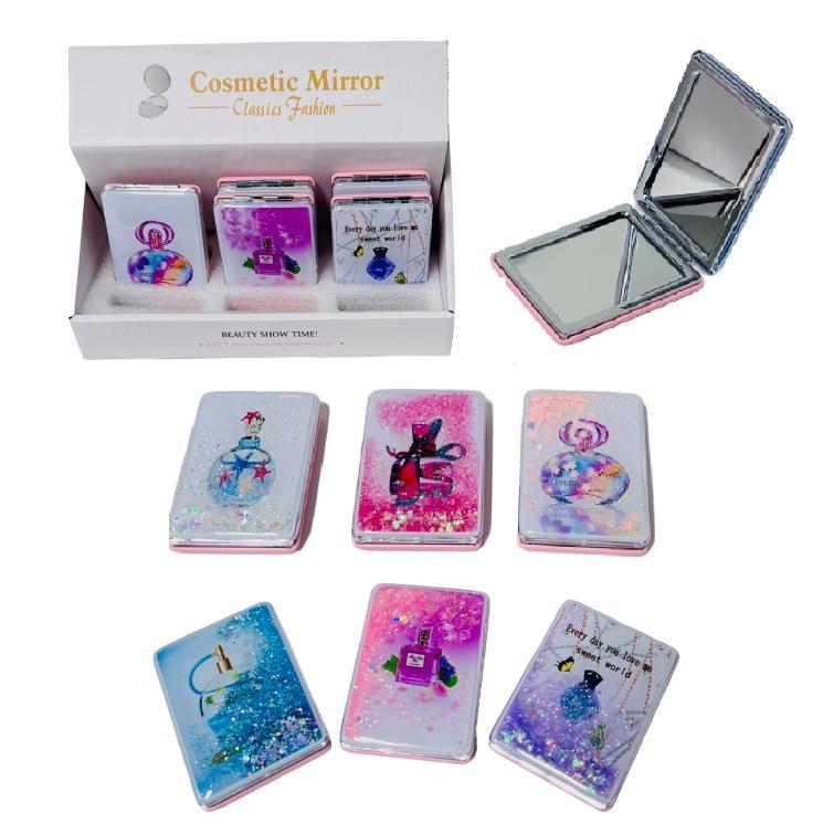 BP317 Folding Compact Mirror [Shaking Glitter Perfume Bottle]3.25"x2.5" image