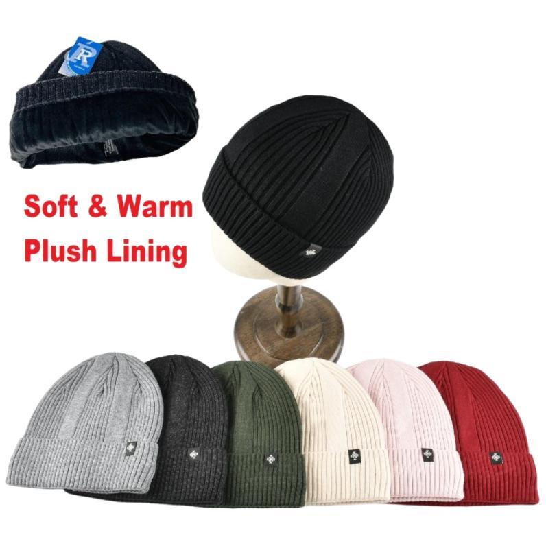 Knitted Super Soft Plush-Lined Cuffed Hat [Ribbed] image