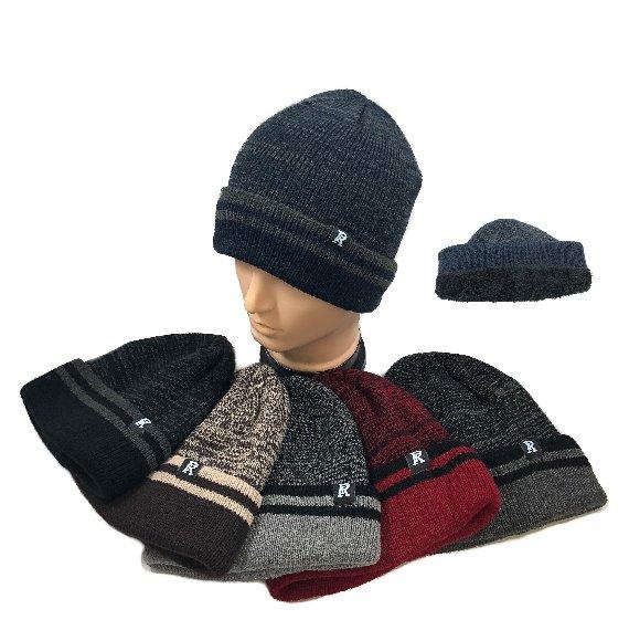 Plush-Lined Knit Toboggan [Variegated Top/Striped Fold] image