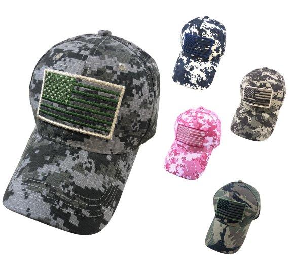 100% Cotton Ripstop Camo Hat with Embroidered Flag image