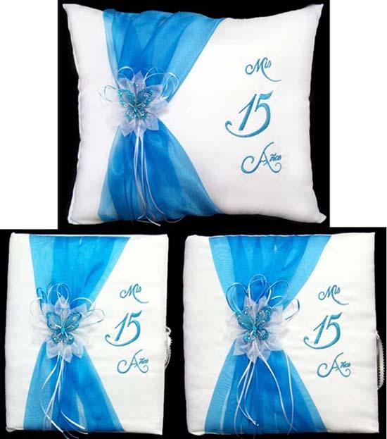 "Quincenera" 3Pc Matching Set With Butterfly - Aqua Color image