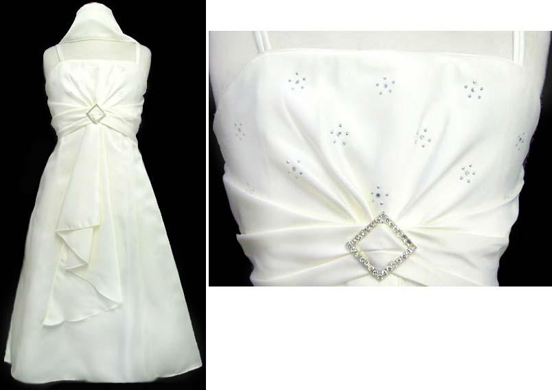 Girls Sleeveless Party Dress With Rhinestones & Scarf - Ivory image