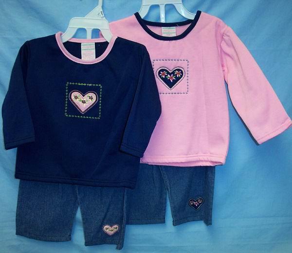Girls  2Pc Denim  Pants  Sets  - Heart Design (Infant) image
