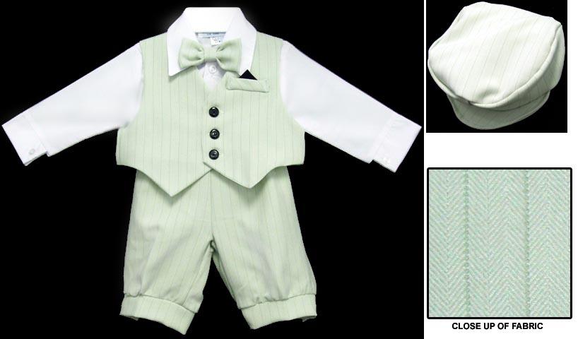 Boys 5Pc Pin-Striped Knicker Set - Sage Color  (6-24 Mos) image