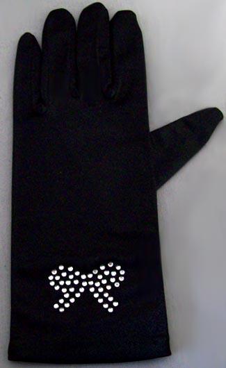 Satin Gloves With Jewelled Bow - Black - Above Elbow Length image