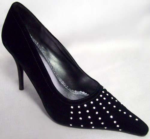 Womens Evening Shoes In Black Velvet With Rhinestones image