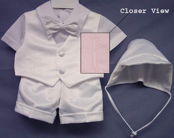 5Pc Boys  White Christening  Short  Sets  - Sizes: 6-24 Mos. image