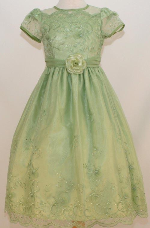 Girls Fancy Dress - Sage Color.  Sizes: 2 Thru 12 image