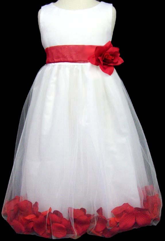 Girls Sleeveless Dress With Silk Flowers - Red Color image