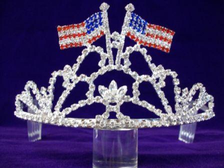 Rhinestones Tiara With 2 US Flags image