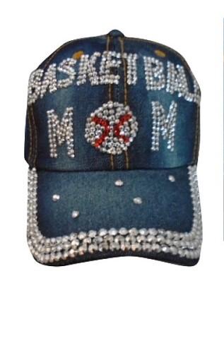 Basket Ball  Mom Rhinestones Blue Denim Baseball Caps image