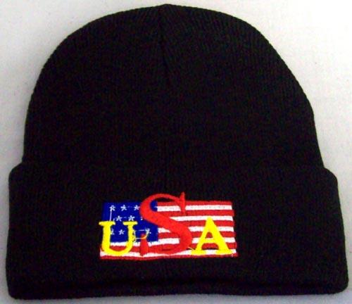 "USA"  Embroidered Knitted Beanie - Winter Caps For Adults image