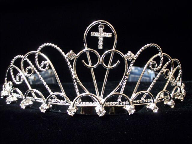 Rhinestones Tiara With Cross    (# C1225) image