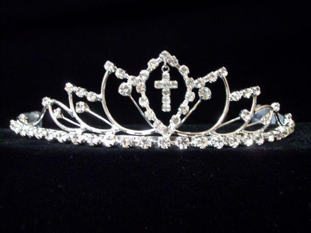 Rhinestones Tiara With Cross  ( # W22T07-CR) image