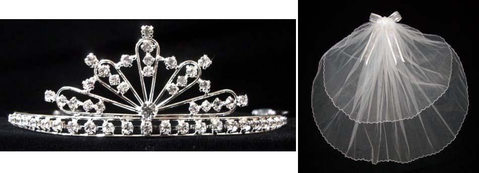 White Communion Veil With Rhinestones Crown ( # C1312) image