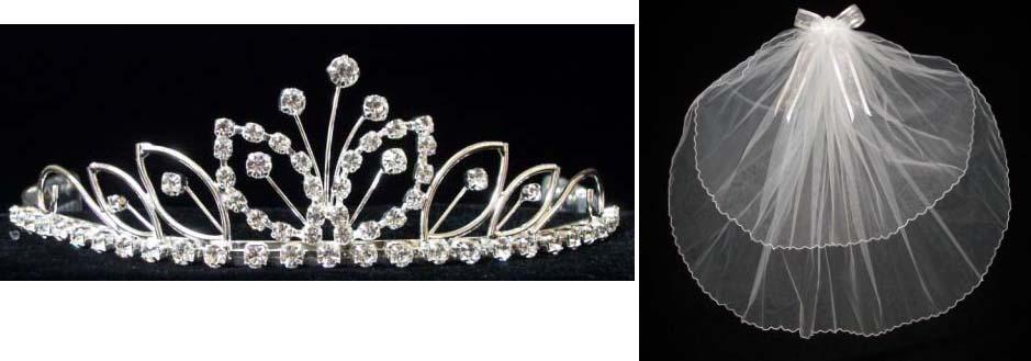 White Communion Veil With Rhinestones Crown ( # W22T03) image