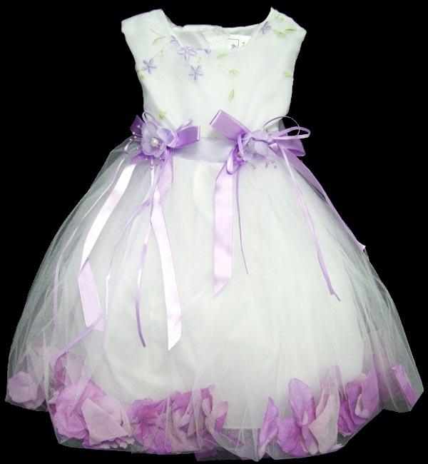 Girls Embroidered Organza Dress With Silk Petals - Lavender (9-24 image