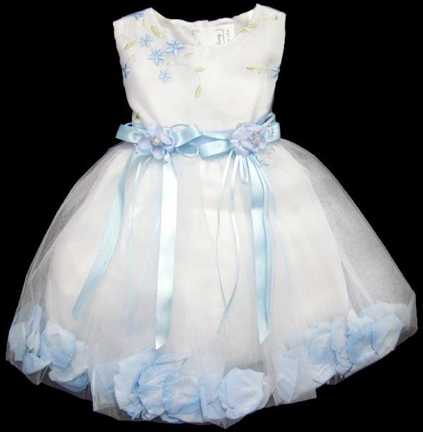 Girls Embroidered Dress With Silk Petals - Baby Blue (9-24Mos) image
