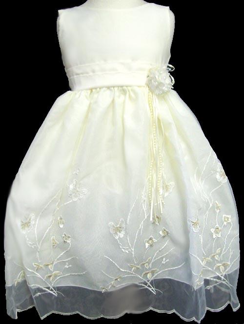 Girls Fancy  Dress In Embroidered Organza - Beige (Sizes: 2-8) image