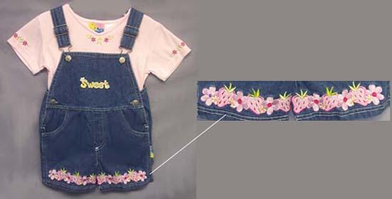 Girls 2Pc Embroidered Blue Denim Shortalls (2T-4T) # 62407G image