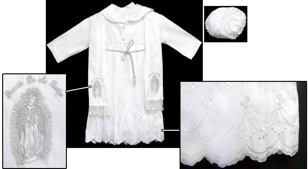 Boys 4Pc  Christening  Robe Set Embroidered  - Silver image