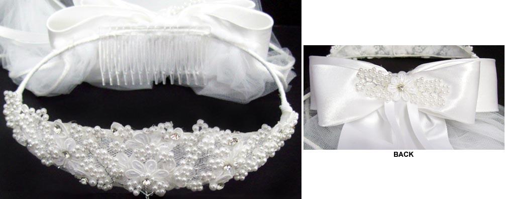 Beaded & Jewelled White Communion Veils  ( #  CMV472) image