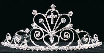 Rhinestones Tiara With Cross   (  #  PS972C) image
